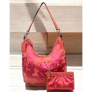 Y2K Coach F14480 Horse & Carriage Sateen Hobo Bag & Pleated Wristlet